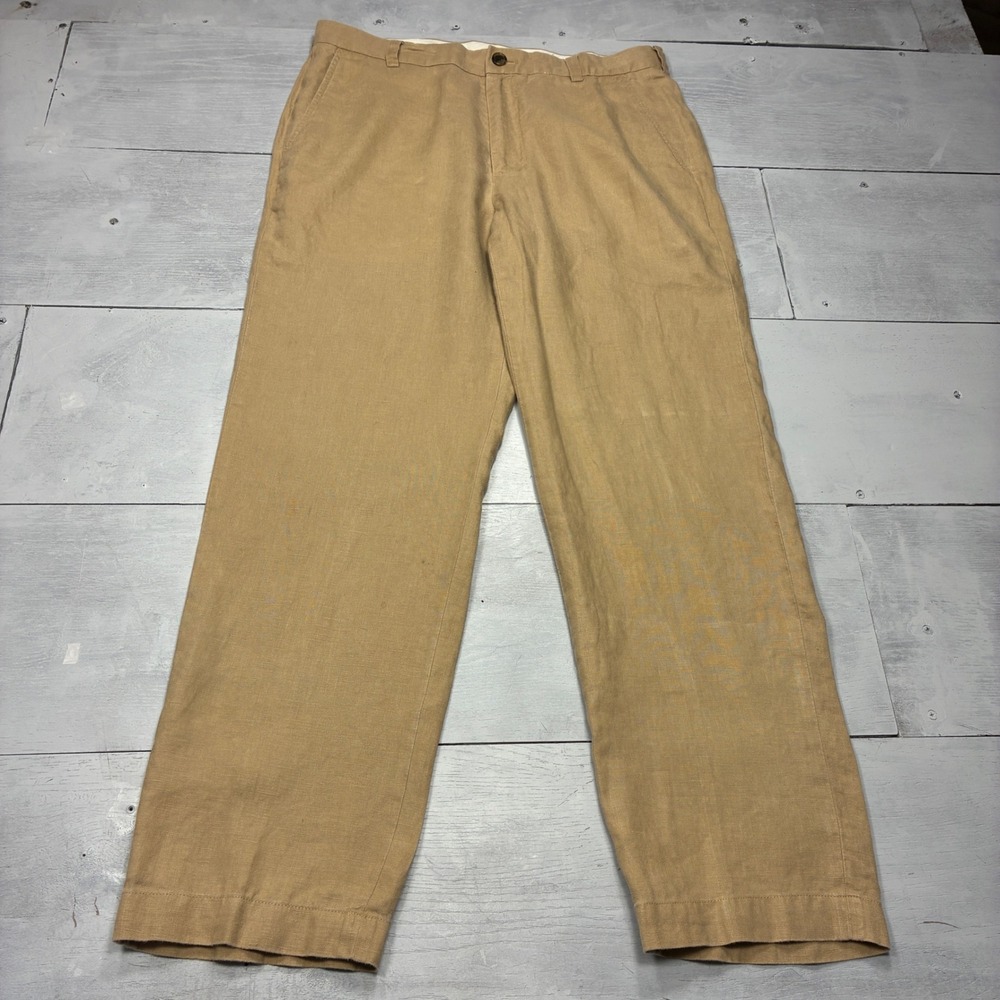 Brooks Brothers 346 Linen Pants Mens 34x30 Tan Khaki Straight Leg Summer Chinos